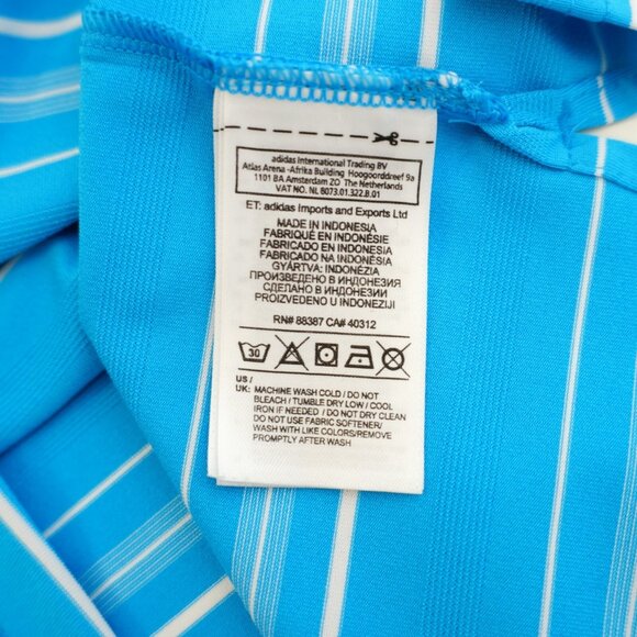 Adidas Puremotion Teal Striped Large Collared Polo Shirt Short Sleeve Polyester - Picture 10 of 12